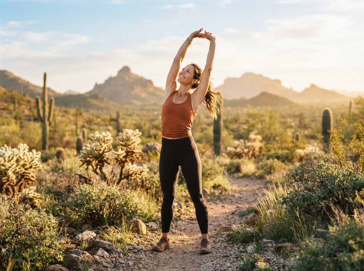 Active person stretching outdoors, representing mobility and movement